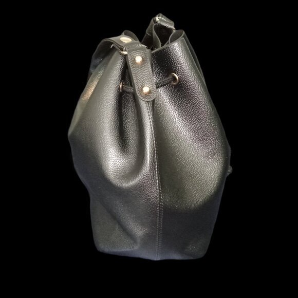 Bella Russo Black Pebbled Faux/Vegan Leather Drawstring Bucket Bag-NWT - Picture 5 of 5